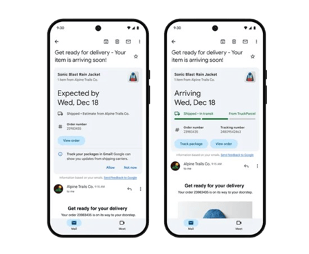 Mobile screens of how to opt in to holiday package tracking